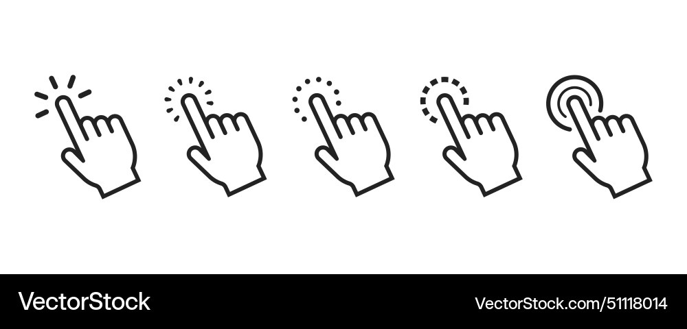 Hand click icon set or hand cursor icon Hand click icon set or hand cursor icon vector image