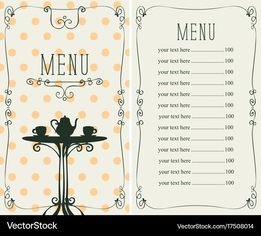 Menu for the cafe with price list and served table vector image