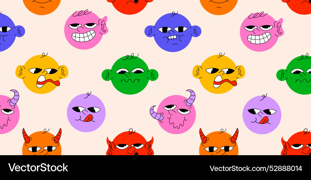 Round abstract comic faces with different emotions