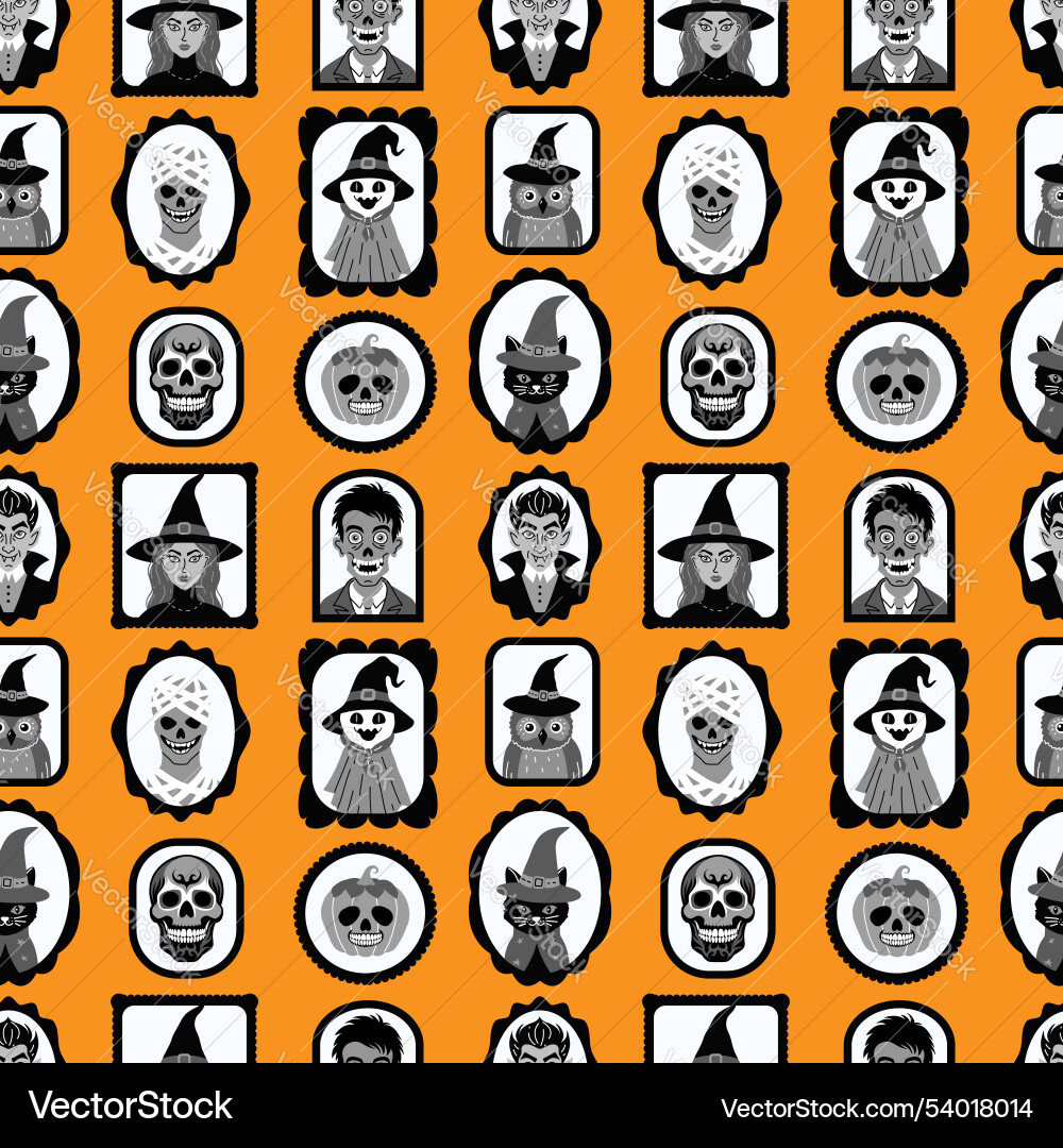 Seamless pattern with cute characters in simple vector image