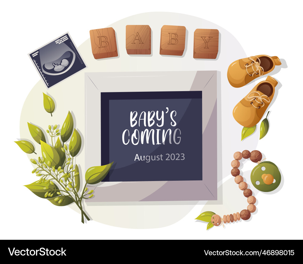 Baby is coming soon realistic picture in the frame Baby is coming soon realistic picture in the frame vector image