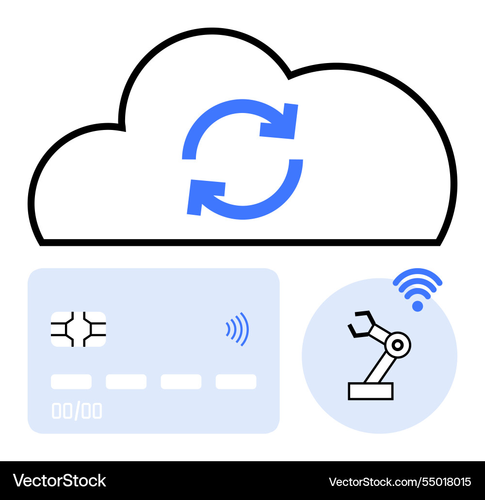 Cloud computing robotics and contactless payment Cloud computing robotics and contactless payment vector image