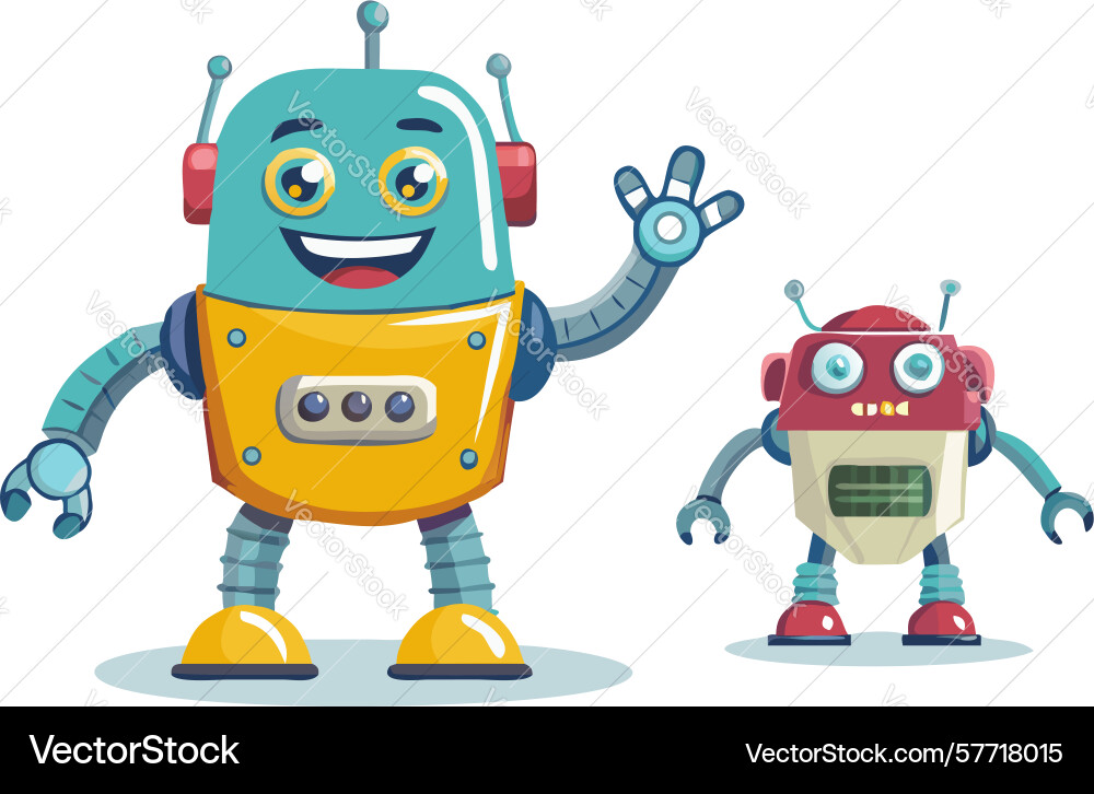 Two cheerful robots standing side by design Vector Image