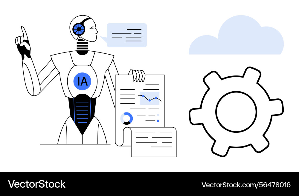 Ai Roboter interpretieren Daten mit Charts Cloud Vektorbild