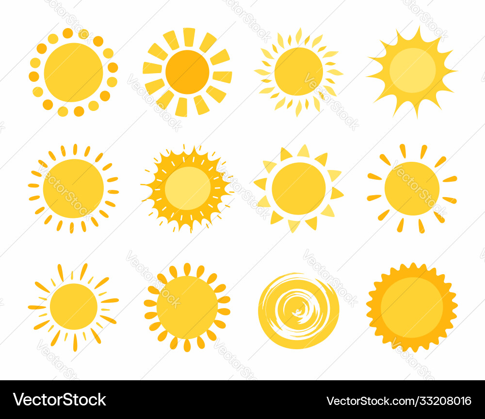 Cute Hand-Drawn Sun Icons Vector Image