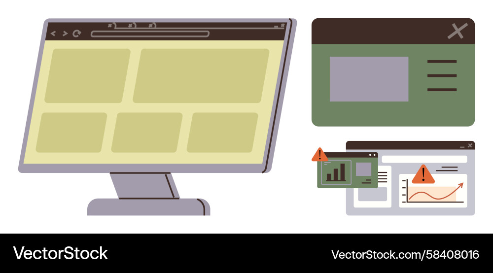 Error Alerts on Computer Screen Vector Image