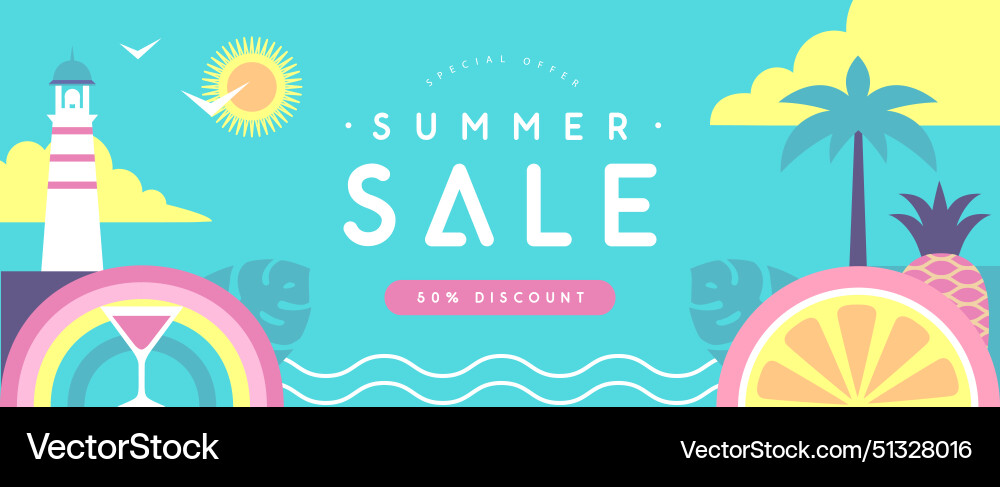Retro flat summer big sale poster with lighthouse Retro flat summer big sale poster with lighthouse vector image