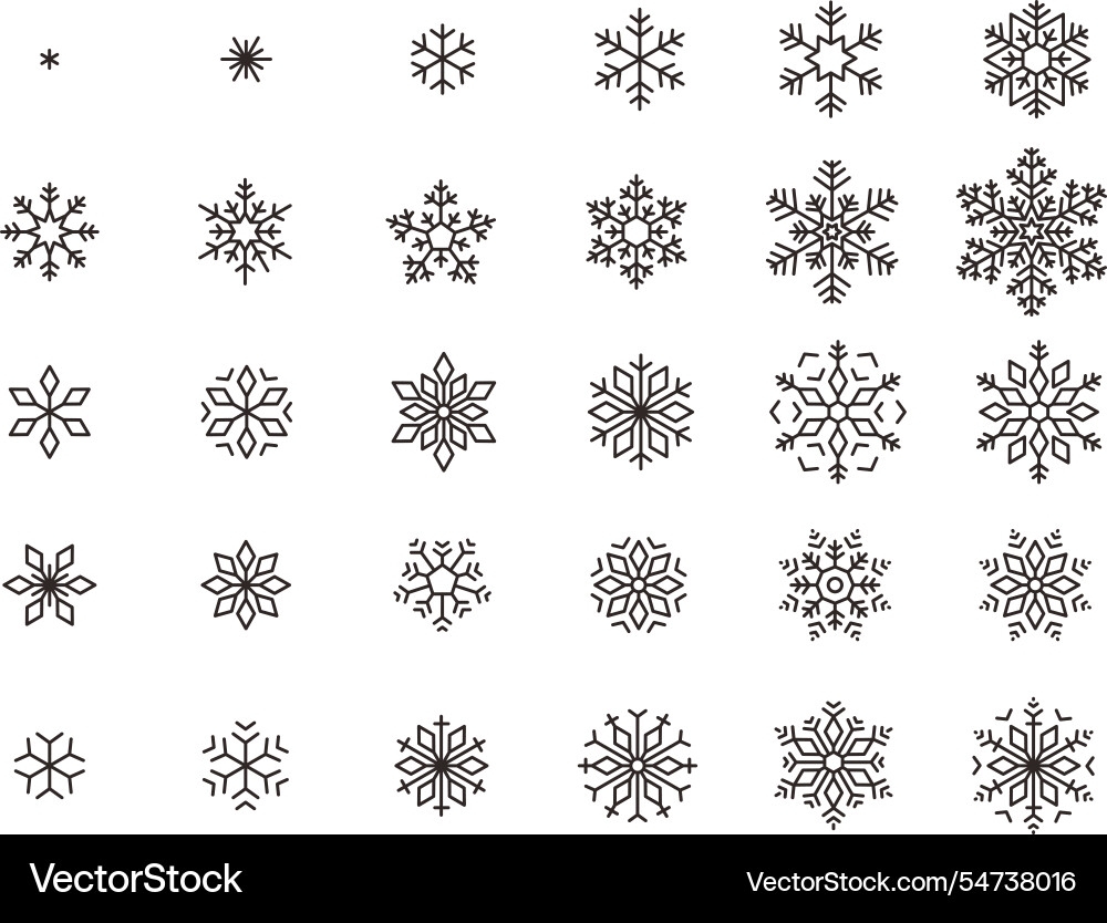 Snowflake icons from small to big vector image