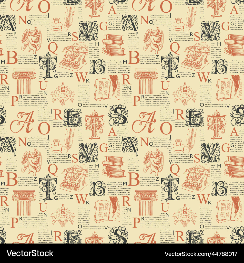 Seamless pattern with ornate initial letters Seamless pattern with ornate initial letters vector image
