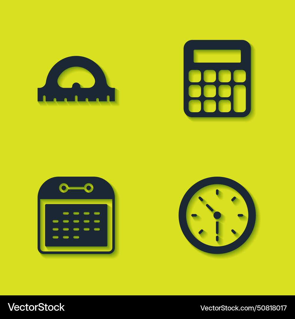 Set protractor grid clock calendar and calculator vector image