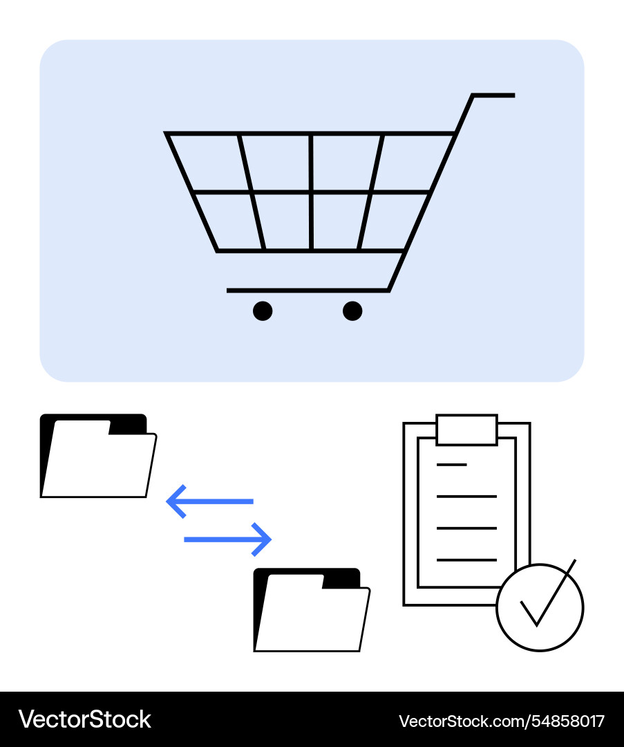 Shopping cart with file exchange process Shopping cart with file exchange process vector image