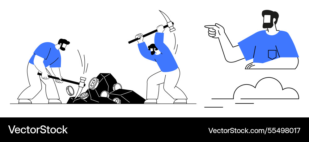 Workers using tools to break down obstacles Workers using tools to break down obstacles vector image