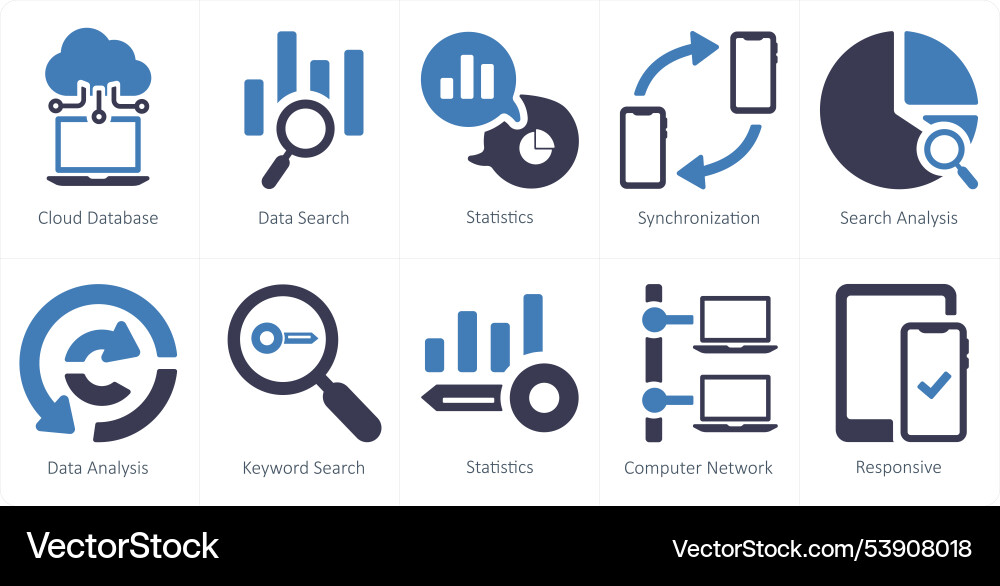 A set of 10 web marketing icons as cloud database vector image