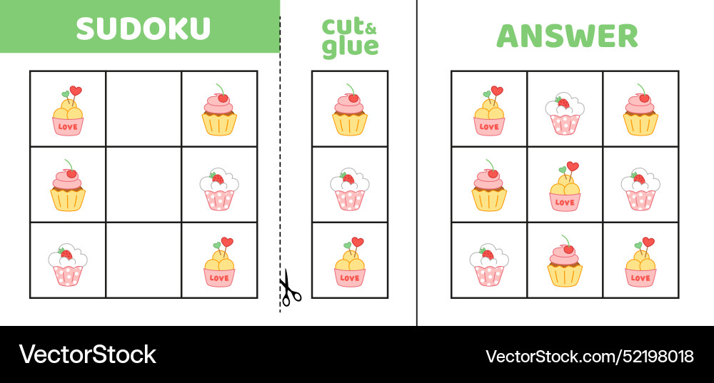 Easy sudoku with three cupcakes game puzzle Vector Image
