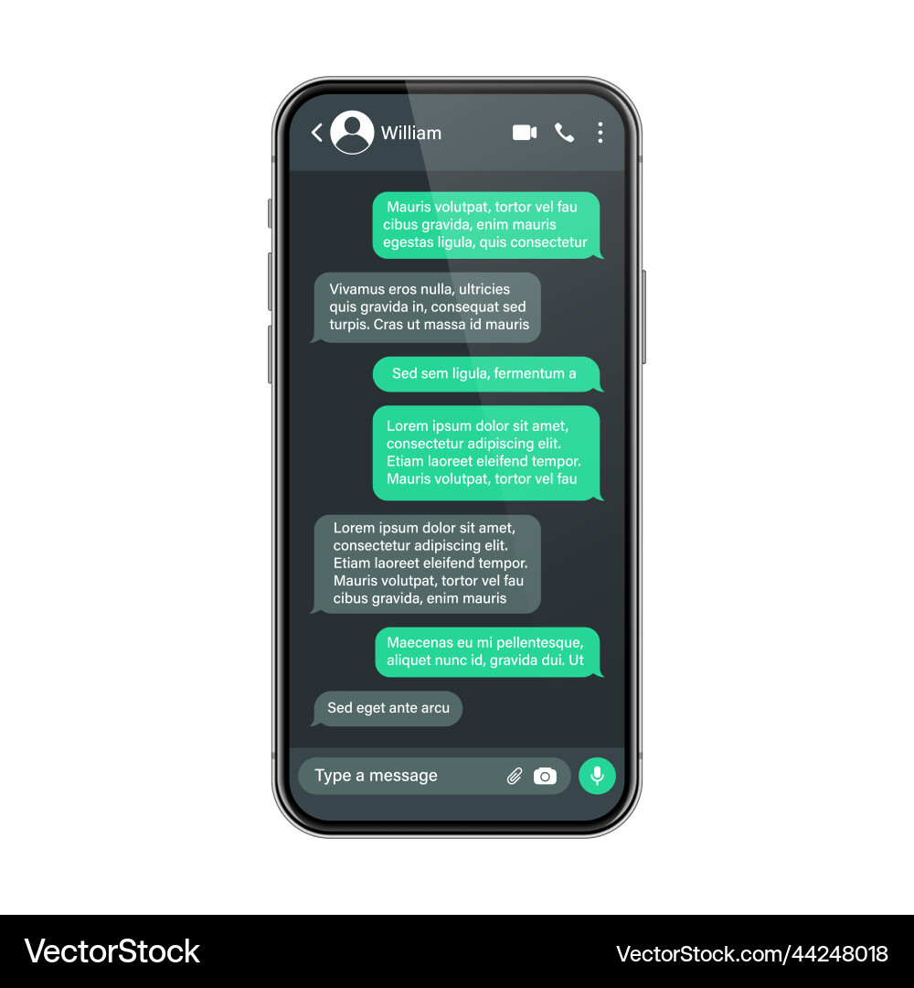 Realistic smartphone with messaging app sms text Realistic smartphone with messaging app sms text vector image