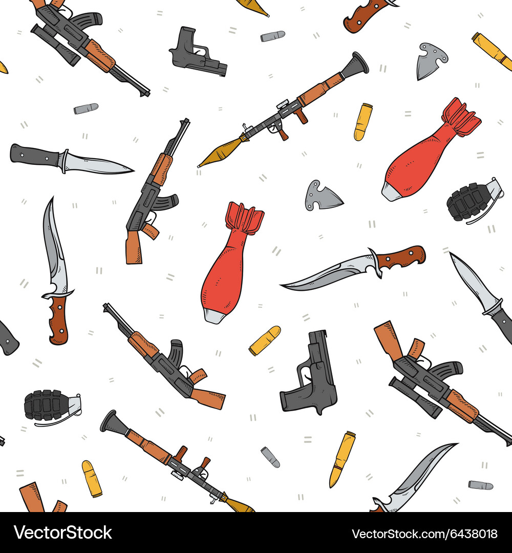 Seamless pattern with different weapon scattered Vector Image