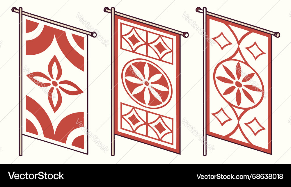 Traditional patterned rectangular flags set Vector Image