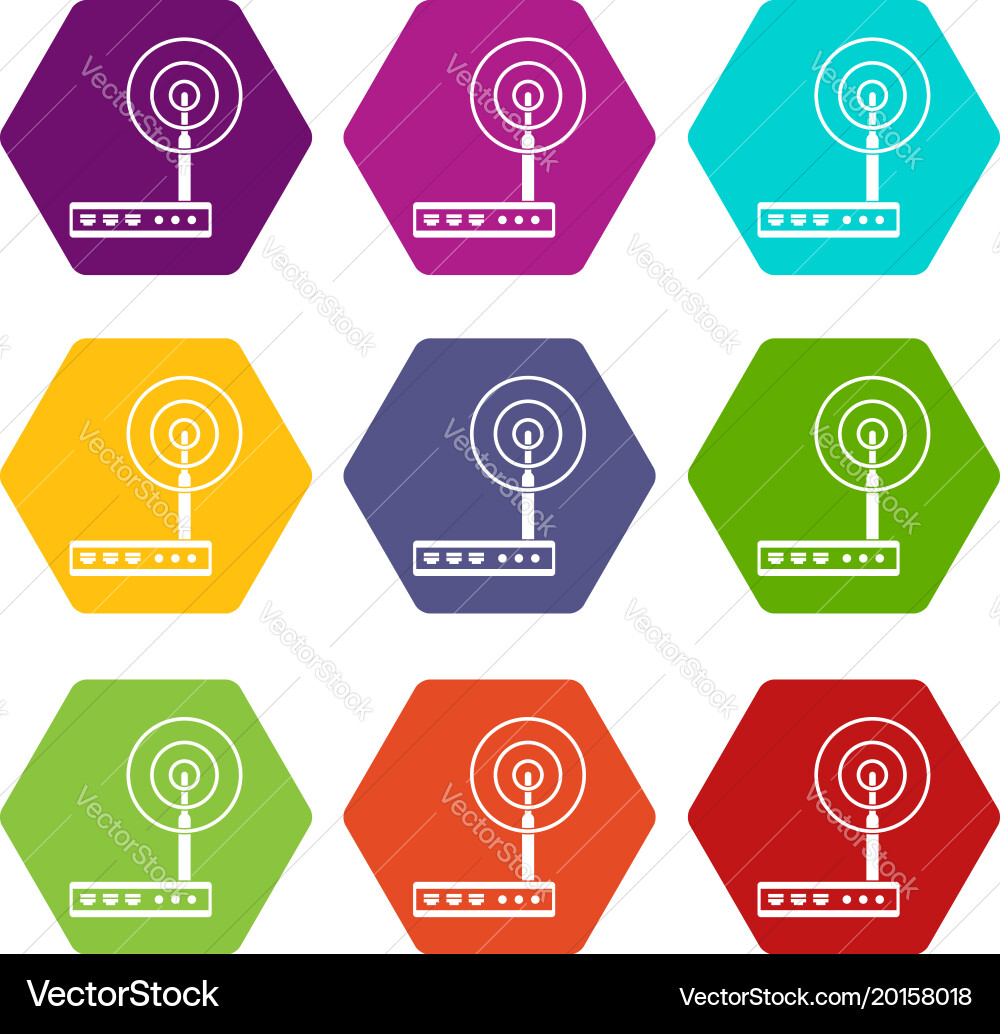 Wifi router icon set color hexahedron Vector Image