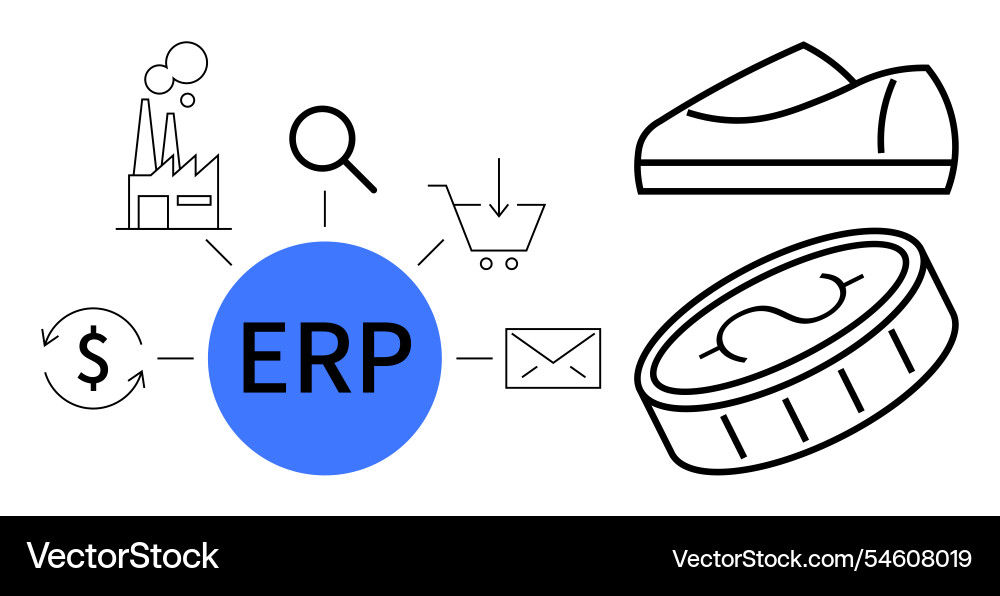 Erp system integration with icons depicting Erp system integration with icons depicting vector image
