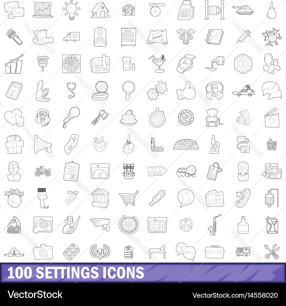 100 settings icons set outline style Vector Image