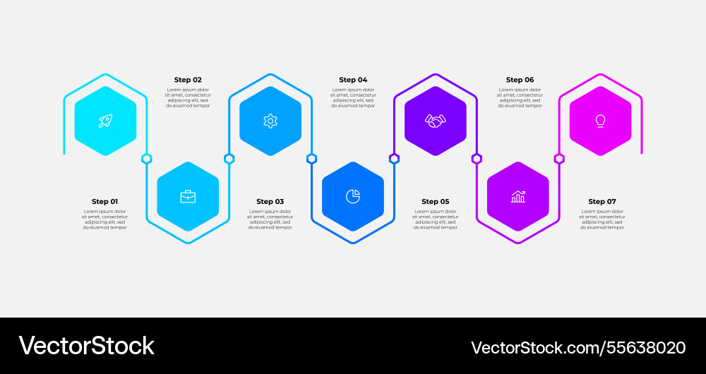 7 Step Timeline Chart - Hexagonal vector image