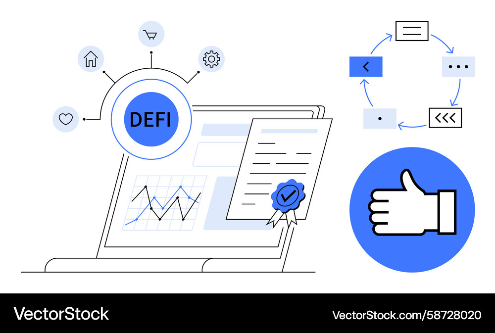 Blockchain-based defi system with key elements Vector Image