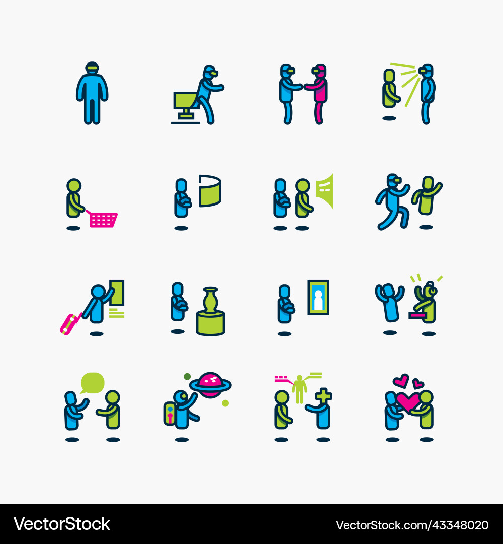 Bundle of metaverse vr flat line icons collection Bundle of metaverse vr flat line icons collection vector image
