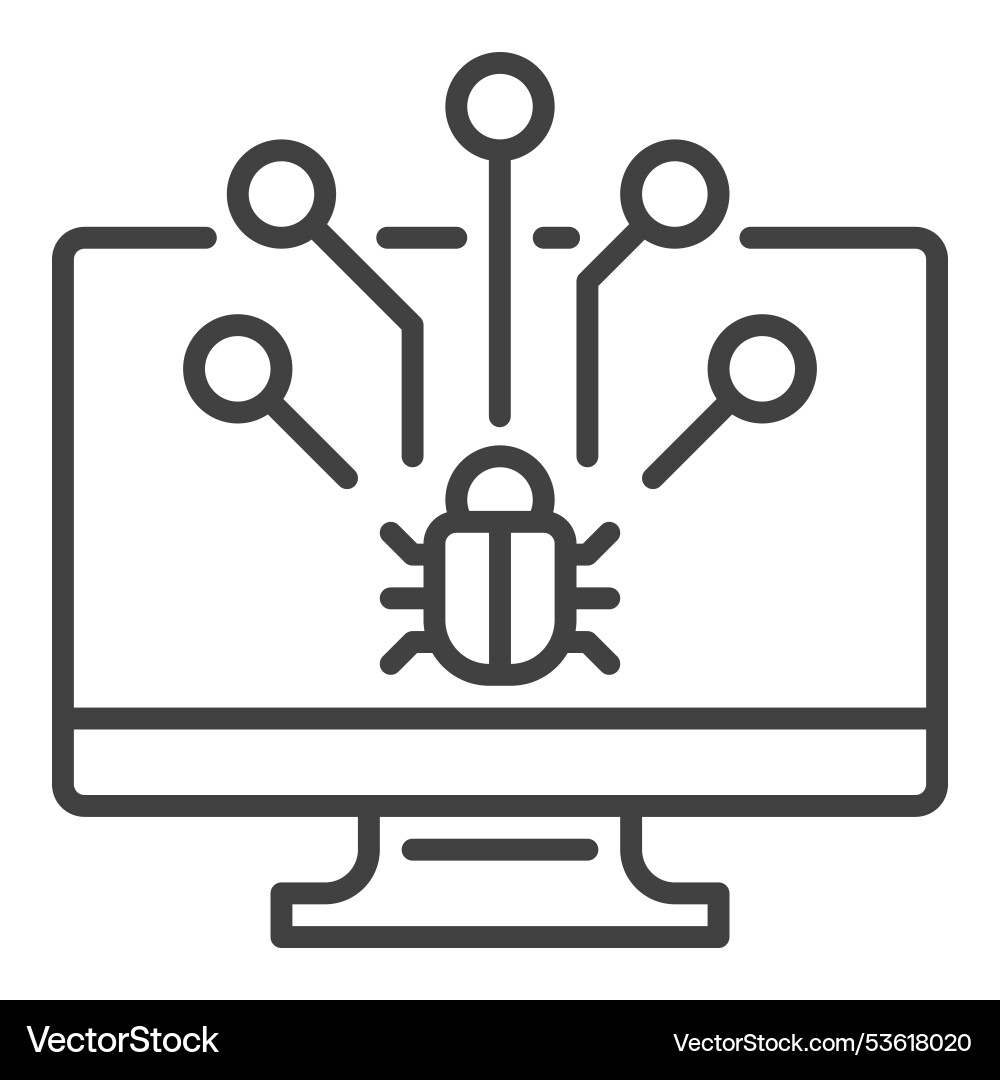 Computer virus in pc outline icon or symbol Vector Image