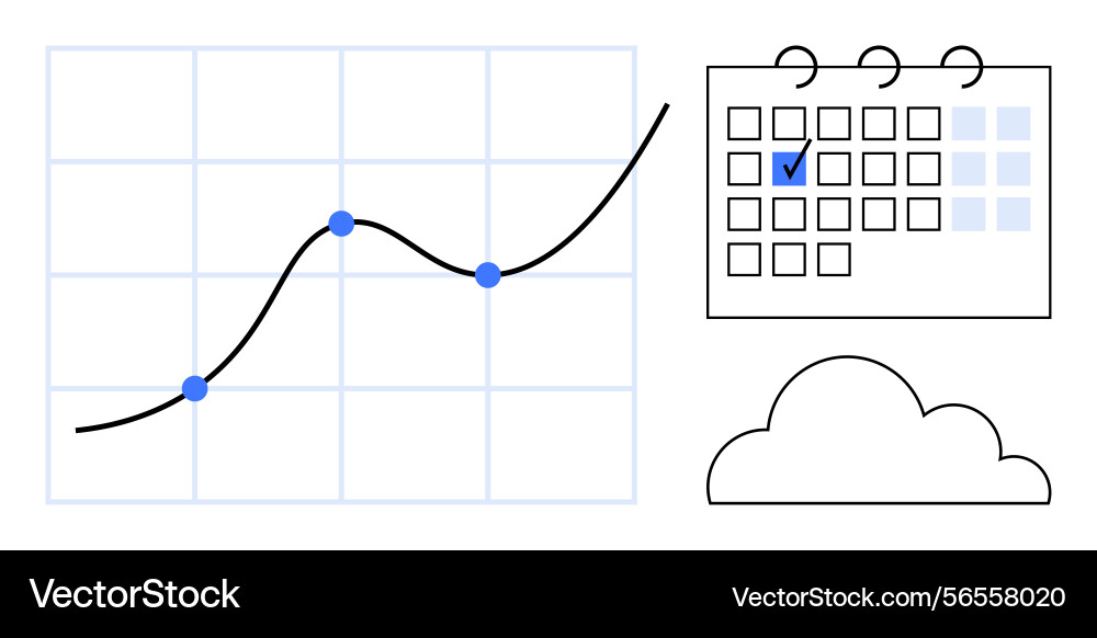 Growth curve with calendar deadline check Growth curve with calendar deadline check vector image