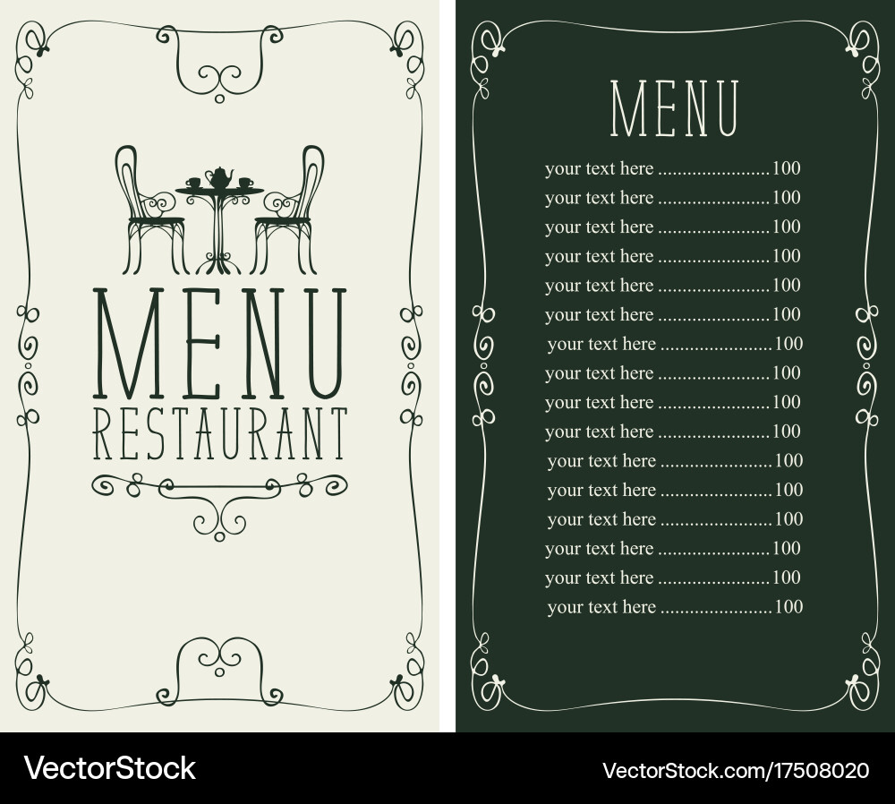 Menu with price image of served table and chairs vector image