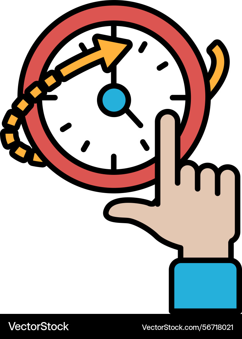 A hand is pointing at clock that showing A hand is pointing at clock that showing vector image