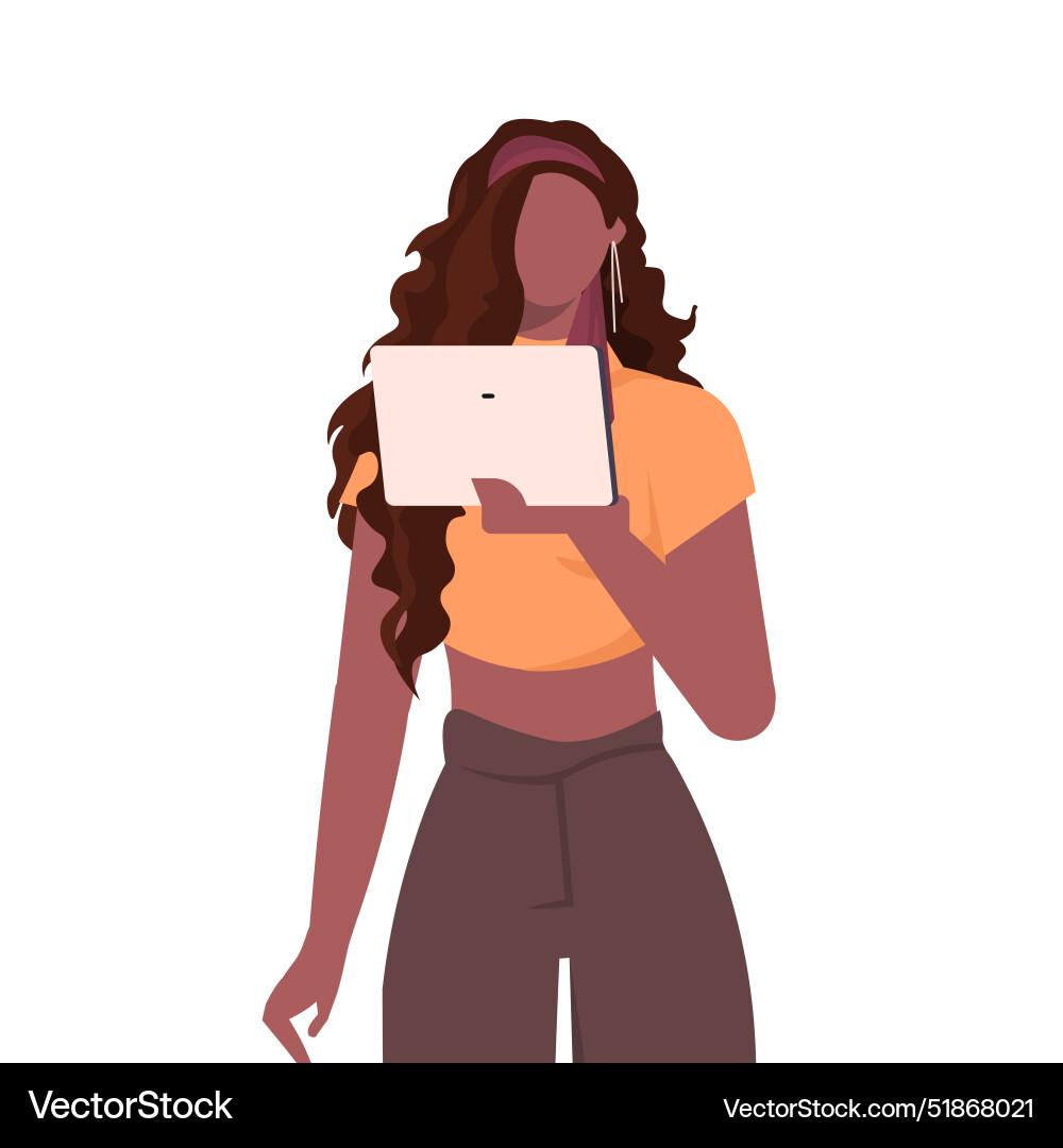 Black woman using tablet pc for study work Black woman using tablet pc for study work vector image