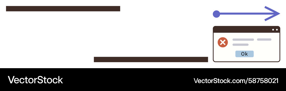 Error notification action with arrow indicating Vector Image