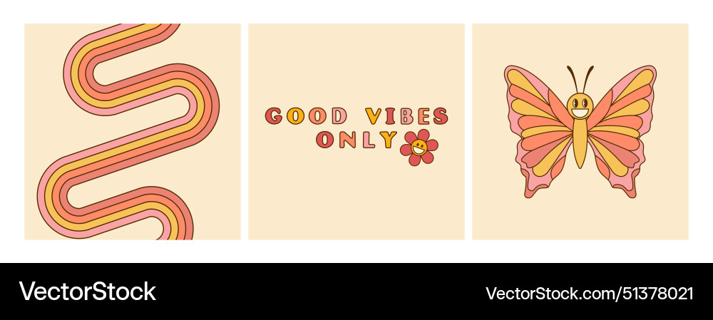 Good vibes only slogan groovy backgrounds set Vector Image