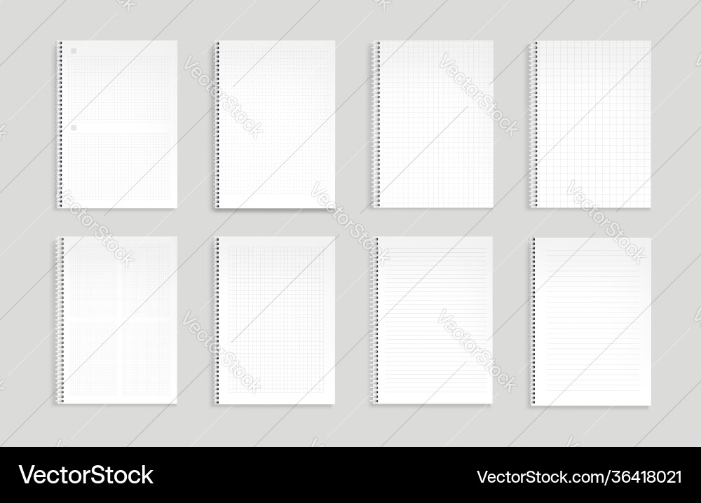 Notebooks with lines dots and square grid Notebooks with lines dots and square grid Vector Image