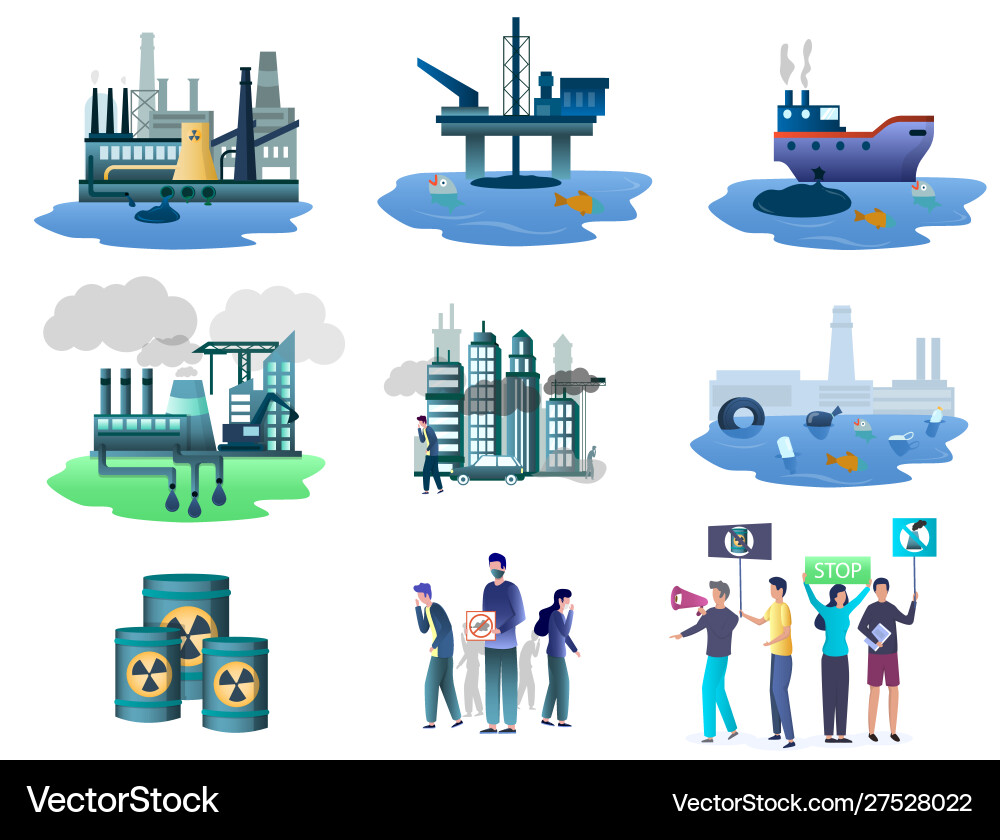 Ecology pollution sources set isolated Ecology pollution sources set isolated vector image