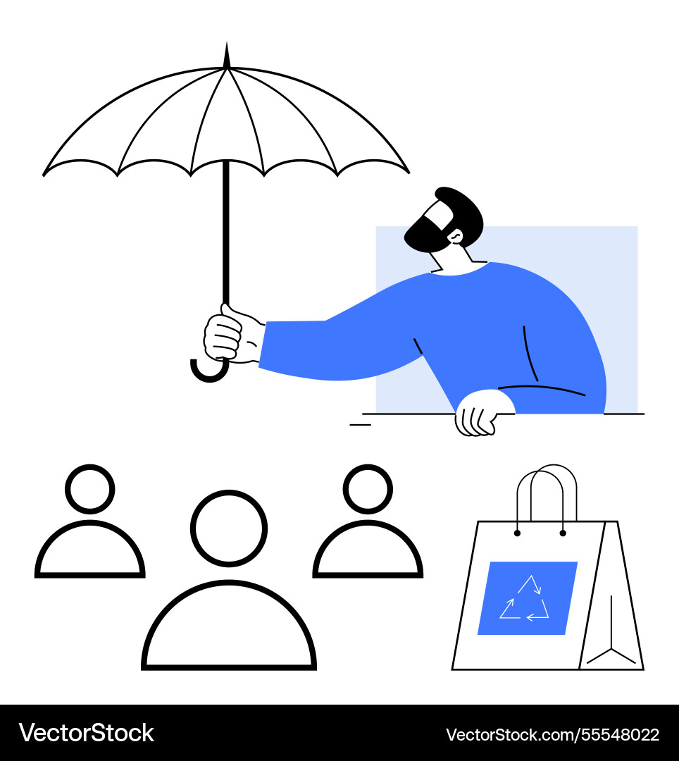 Hand holding umbrella above people representing Hand holding umbrella above people representing vector image