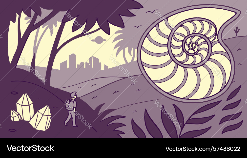 Intricate nautilus shell in an abstract landscape Vector Image