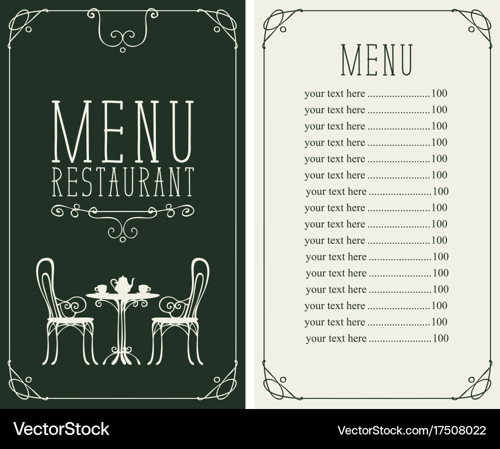 Menu with price image of served table and chairs vector image
