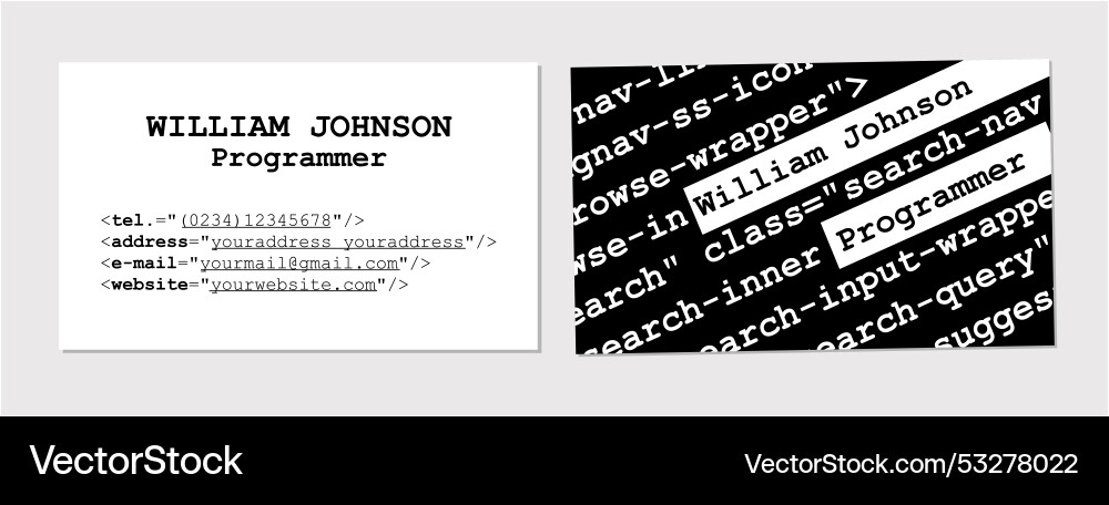 Minimalist business card template for programmer Minimalist business card template for programmer vector image