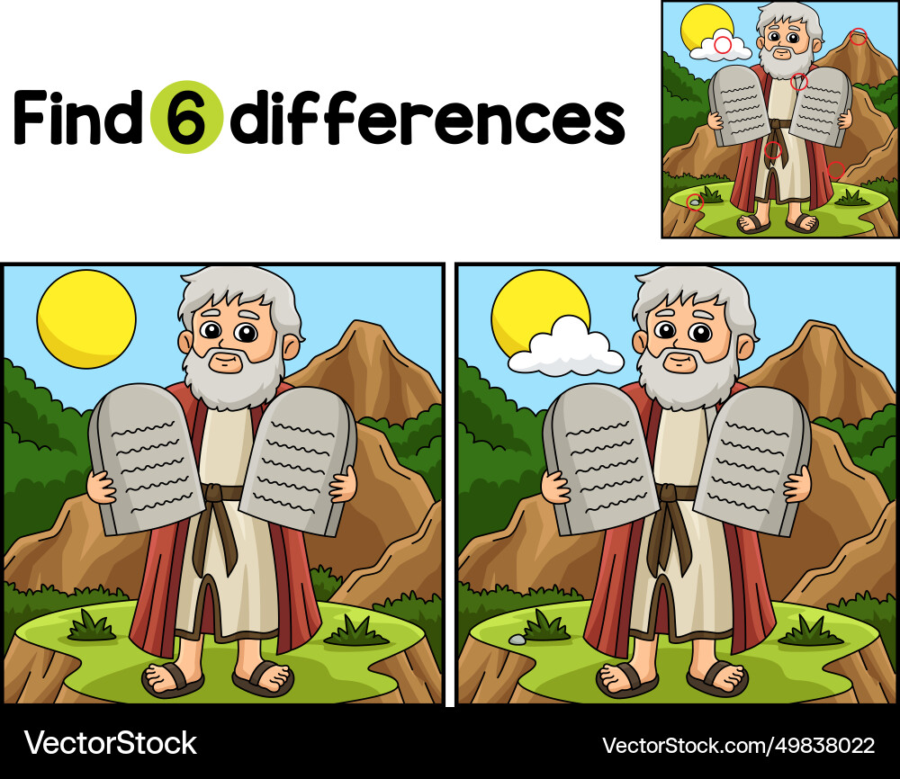 Moses with ten commandments find the differences Vector Image