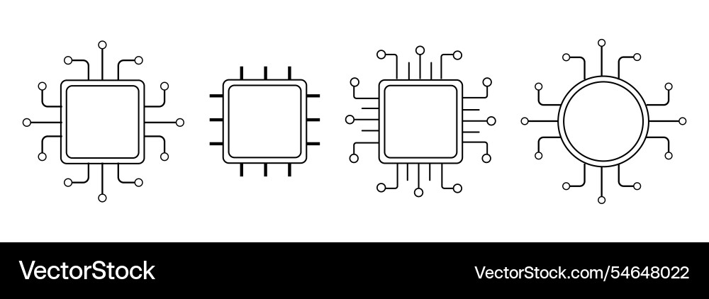 Processor line icon microchip cpu technology vector image