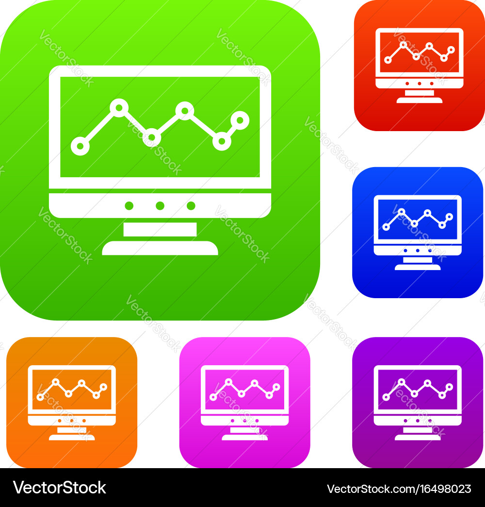 Graph in computer screen set collection vector image