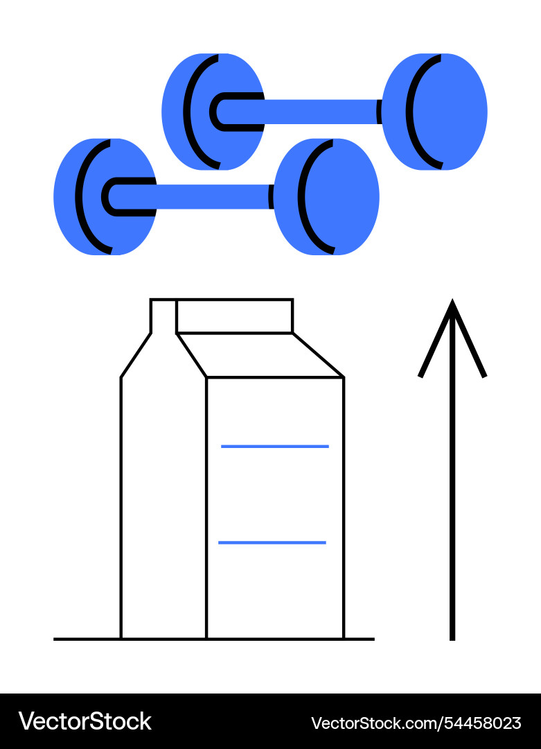 Milchkarton mit Hanteln und Pfeil symbolisieren Milchkarton mit Hanteln und Pfeil symbolisieren vektorbild