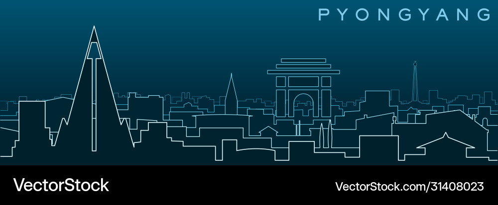 Pyongyang multiple lines skyline and landmarks Vector Image