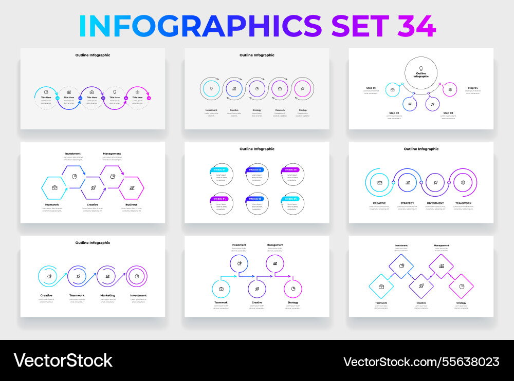 Set of line infographic circular and hexagonal Set of line infographic circular and hexagonal vector image
