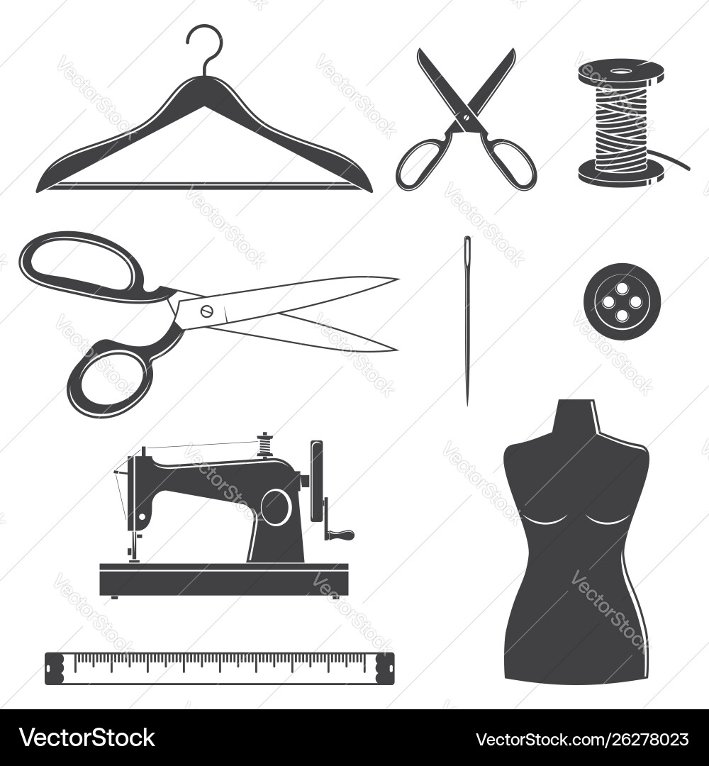 Set sewing dressmaking and tailoring equipment Set sewing dressmaking and tailoring equipment vector image