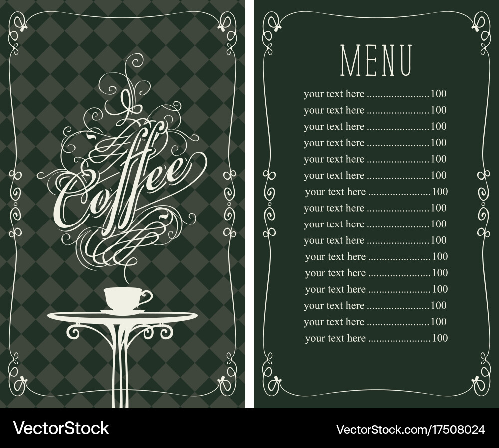 Coffee menu with a price list and cup of Vector Image