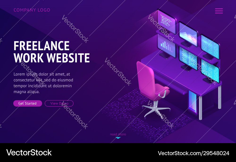 Freelance work website isometric landing page Freelance work website isometric landing page vector image