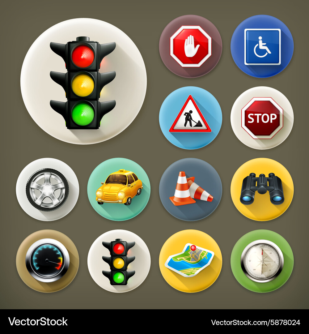 Navigation long shadow icon set Royalty Free Vector Image